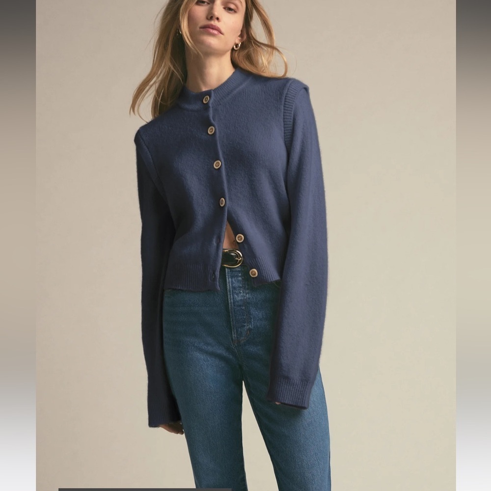 Favorite Daughter varsity cardigan in dark slate grey blue